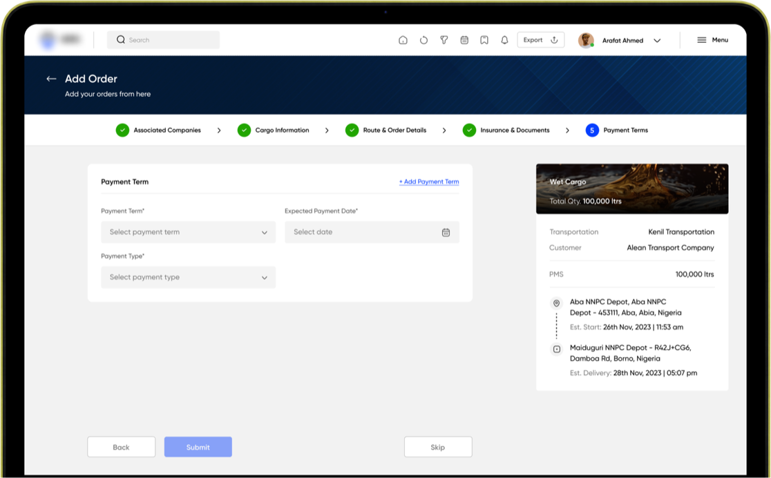 Step 5: payment terms, one or several